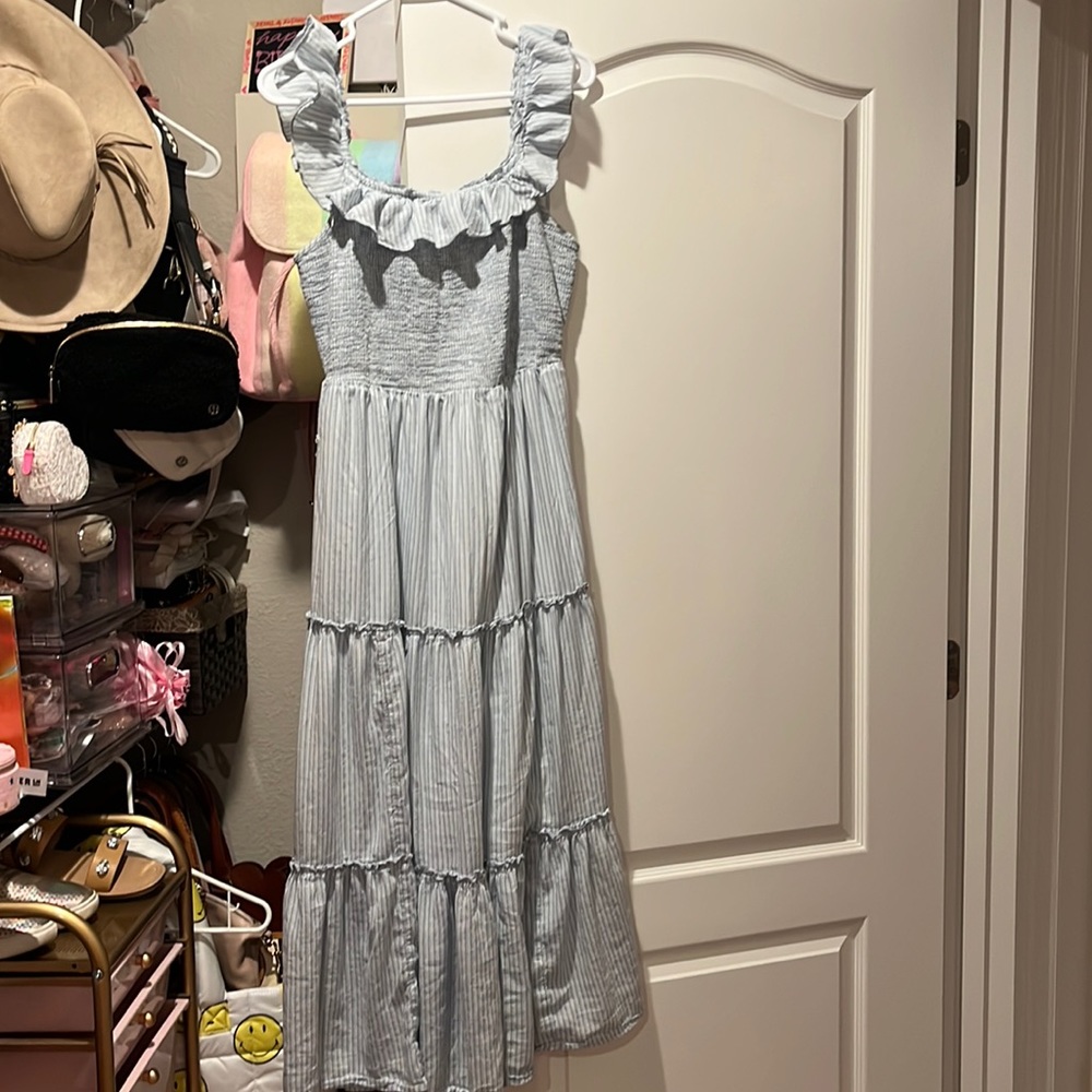 Old Navy midi pin stripe ruffle dress- size M